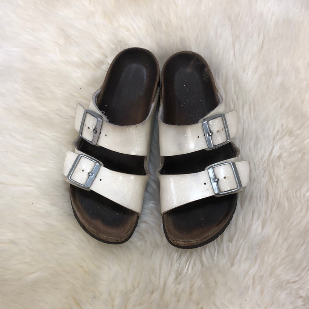White glitter Birkenstock Two Buckle Sandals